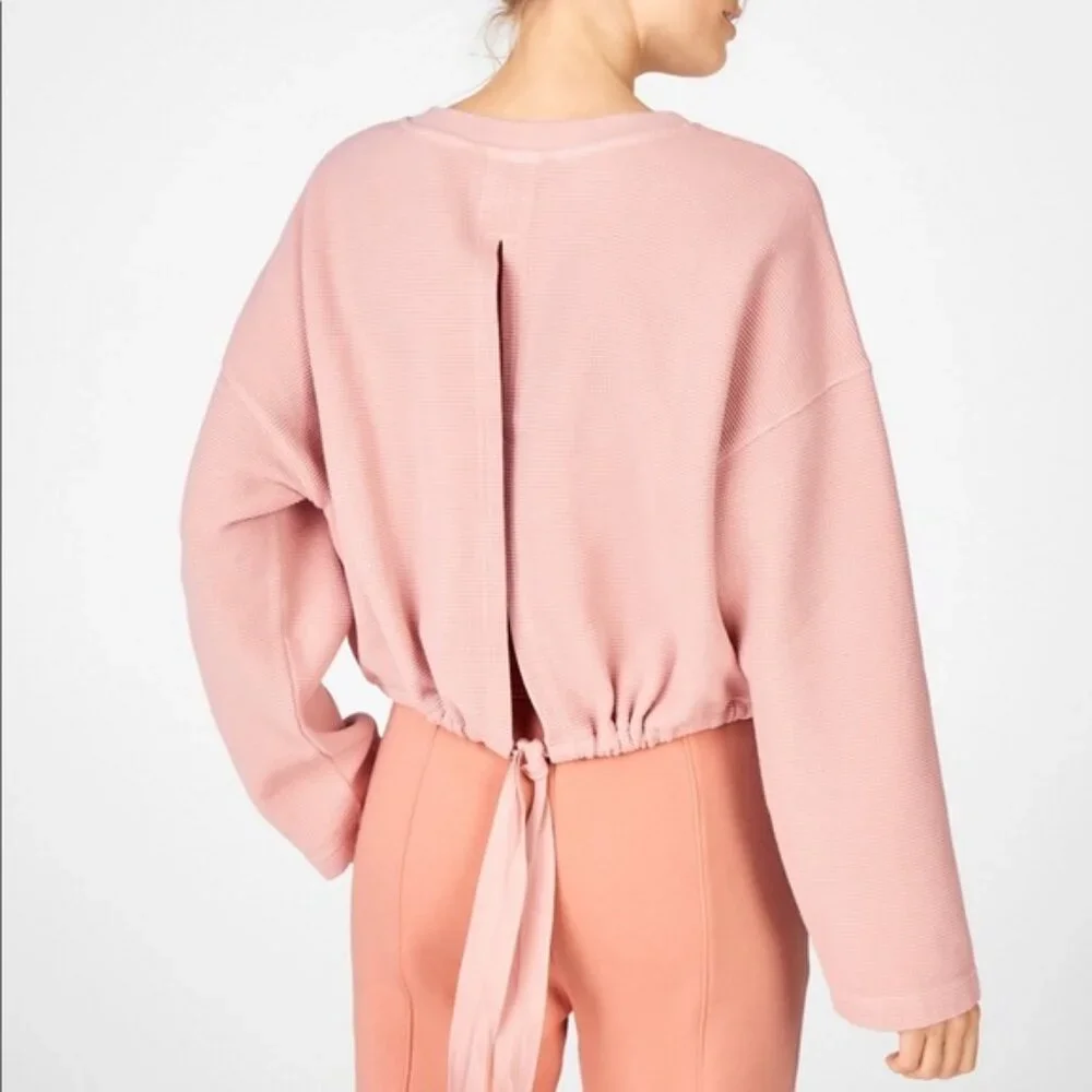 🆕Fabletics Womens Anna Waffle Knit Crop Sweatshirt Sweater Pink Sz XL - Picture 3 of 9